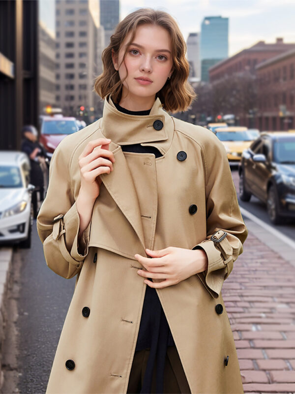 Trench Mi-Long Femme 2025 - Col Montant À Lacets, Fin, Longueur Genoux, Kaki – Image 5