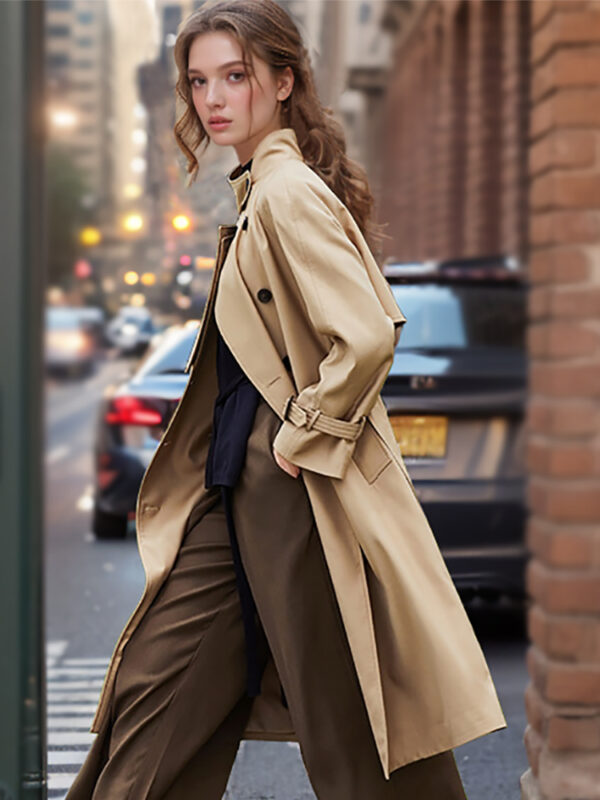 Trench Mi-Long Femme 2025 - Col Montant À Lacets, Fin, Longueur Genoux, Kaki – Image 4