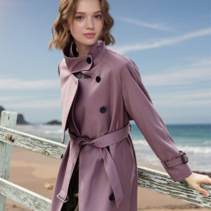 Nouveau Trench Mi-Long Automne 2025, Col Montant À Lacets, Fin, Longueur Genoux, Rose-Violet