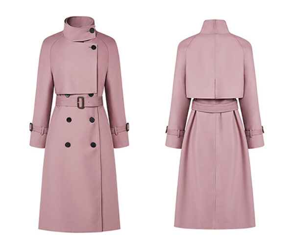 Nouveau Trench Mi-Long Automne 2025, Col Montant À Lacets, Fin, Longueur Genoux, Rose-Violet – Image 2