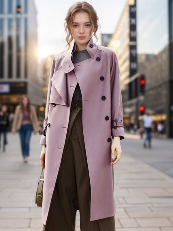 Nouveau Trench Mi-Long Automne 2025, Col Montant À Lacets, Fin, Longueur Genoux, Rose-Violet – Image 4