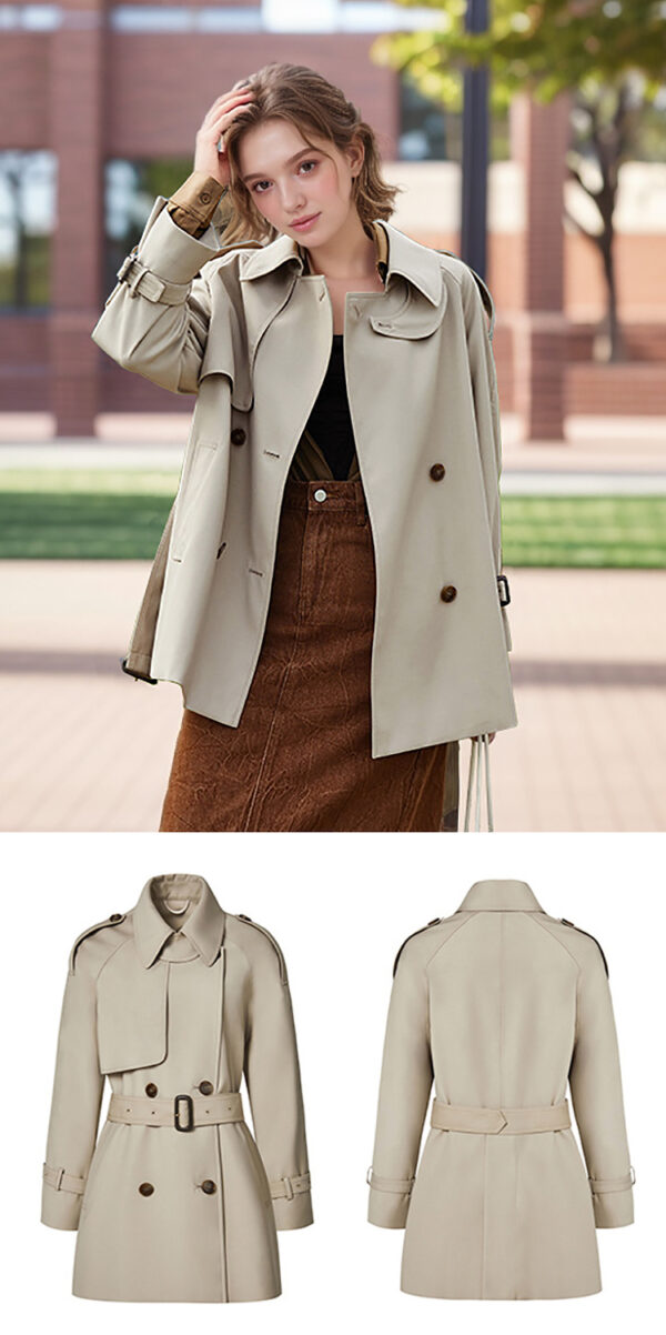 Trench Court Décontracté Tendance Automne 2025, Gris – Image 4