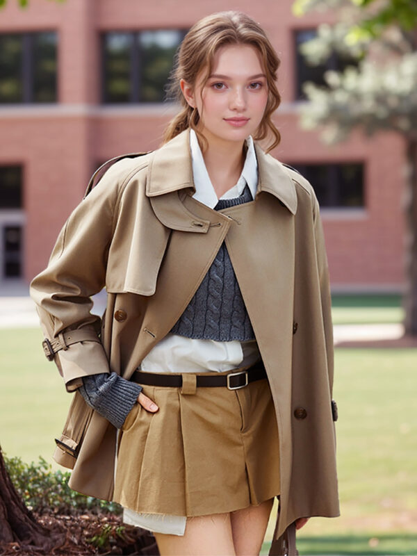 Trench Court Décontracté Tendance Automne 2025 - Kaki – Image 2