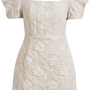 Robe Courte 2025 Pour Fille, Imprimé Floral Jacquard, Encolure Carrée, Manches Bouffantes, Jupe Trapèze
