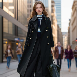 Trench Classique Femme Mi-Long 2025 (Printemps/Automne), Longueur Genoux, Noir