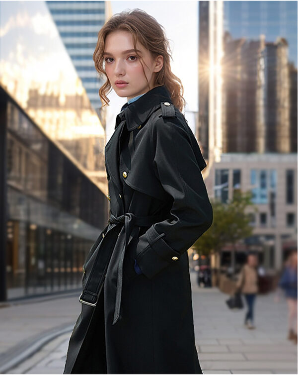 Trench Classique Femme Mi-Long 2025 (Printemps/Automne), Longueur Genoux, Noir – Image 3