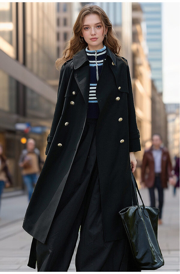 Trench Classique Femme Mi-Long 2025 (Printemps/Automne), Longueur Genoux, Noir – Image 4
