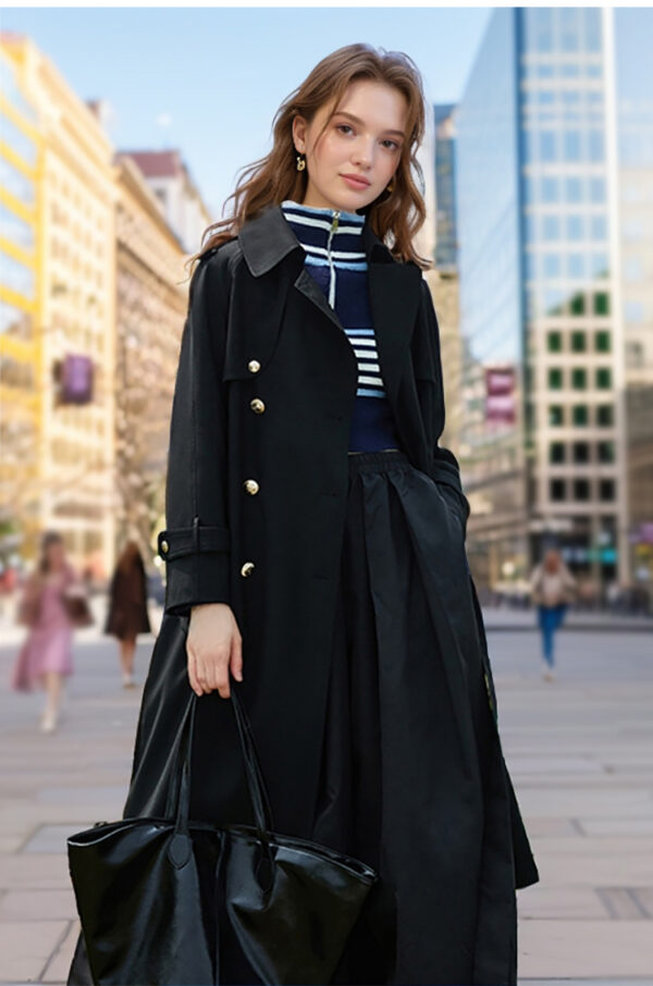 Trench Classique Femme Mi-Long 2025 (Printemps/Automne), Longueur Genoux, Noir – Image 2