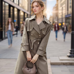 Trench Classique Femme Mi-Long 2024 (Printemps/Automne), Longueur Genoux, Gris