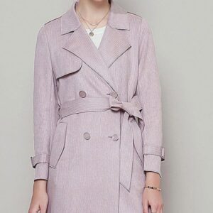 Nouvelle Veste Femme 2024 Printemps/Automne - Style Britannique En Daim Rayé À Double Boutonnage - Manteau Élégant