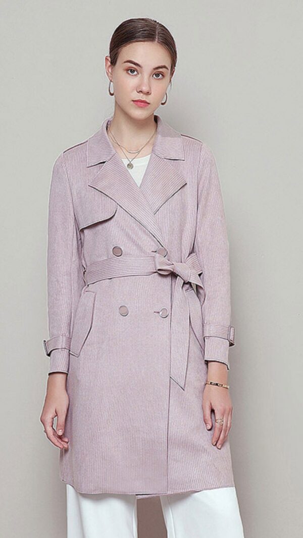 Nouvelle Veste Femme 2024 Printemps/Automne - Style Britannique En Daim Rayé À Double Boutonnage - Manteau Élégant
