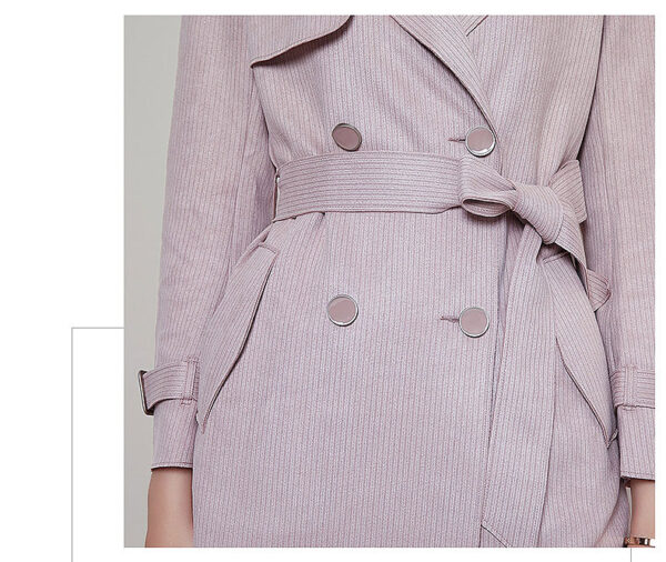 Nouvelle Veste Femme 2024 Printemps/Automne - Style Britannique En Daim Rayé À Double Boutonnage - Manteau Élégant – Image 2