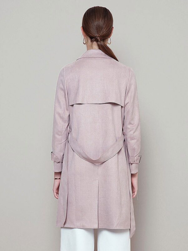 Nouvelle Veste Femme 2024 Printemps/Automne - Style Britannique En Daim Rayé À Double Boutonnage - Manteau Élégant – Image 4