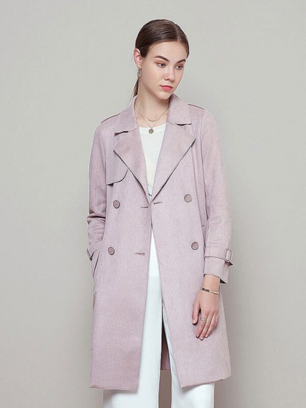 Nouvelle Veste Femme 2024 Printemps/Automne - Style Britannique En Daim Rayé À Double Boutonnage - Manteau Élégant – Image 3