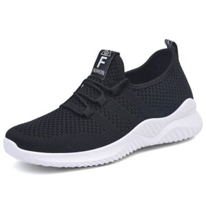Chaussures Pour Femmes D'été,Surface Tissée Aérée Avec Motifs,Semelle Blanche,Surface Noire,Chaussures De Sport "Mother" Respirantes,Semelle Souple Pour Running