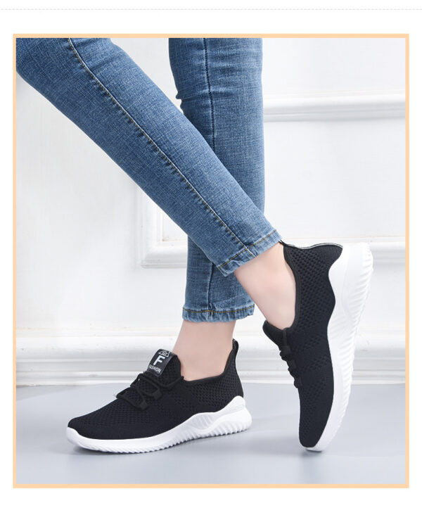 Chaussures Pour Femmes D'été,Surface Tissée Aérée Avec Motifs,Semelle Blanche,Surface Noire,Chaussures De Sport "Mother" Respirantes,Semelle Souple Pour Running – Image 2