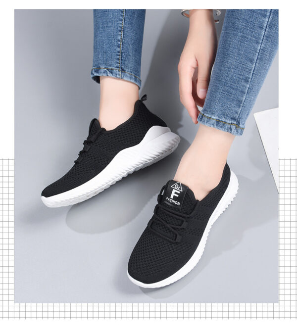 Chaussures Pour Femmes D'été,Surface Tissée Aérée Avec Motifs,Semelle Blanche,Surface Noire,Chaussures De Sport "Mother" Respirantes,Semelle Souple Pour Running – Image 3