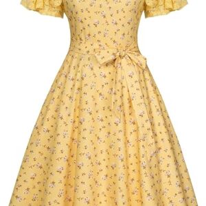 Robe D'été Courte 2025, Manches Bouffantes, Décolleté En V, Coupe A Swing, Style Cocktail Vintage Années 1950 (Avec Ceinture)