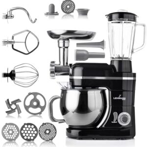 Lehmann Machine de cuisine universelle 3 en 1 | Avec système de battement planétaire | Multifonctionnelle avec hachoir à viande | Presse agrumes de 1,5 L | Bol en acier inoxydable de 5 L (Noir) : Cuisine et Maison