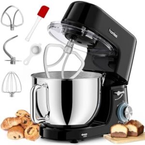 Homlee Robot Patissier,7,2L Robot Pâtissier 1800W Robot Pétrin Professionnel,Bol Acier Inoxydable,Fouet,Batteur,Crochet,Pare éclaboussures 6 P Vitesses : Cuisine et Maison