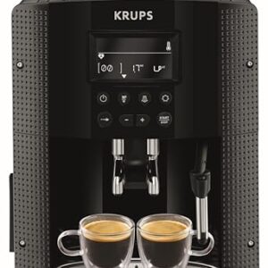 Krups Machine à café grain, 2 expressos simultanés, Ecran LCD, Cafetière espresso compacte, Nettoyage automatique, Buse vapeur pour Cappuccino, Essential noire YY8135FD, Noir : Cuisine et Maison