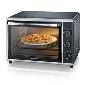 SEVERIN Mini Four à chaleur tournante 42 L avec pierre à pizza et tournebroche, Four posable 1 800 W design élégant, électrique avec minuteur 120 min, Noir/Inox, TO 2058 : Cuisine et Maison