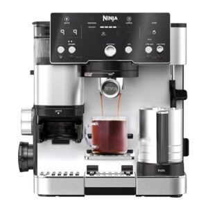 NINJA Machine à café Luxe Essential 2 en 1, Latte, Cappuccino et Espresso avec broyeur à grains et mousseur à lait intégrés, facile à utiliser, 2 préréglages mousse, argent, ES501EU : Cuisine et Maison