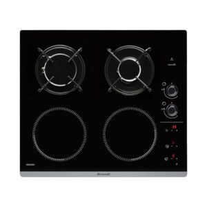Brandt BPI6413BM Plaque Induction et Gaz Table de Cuisson Noir 4 Foyers 3400W Electrique et 4600 Gaz Dimensions Encastrement : 56x49cm 9 Positions par Foyer Fabriqué en France : Gros électroménager