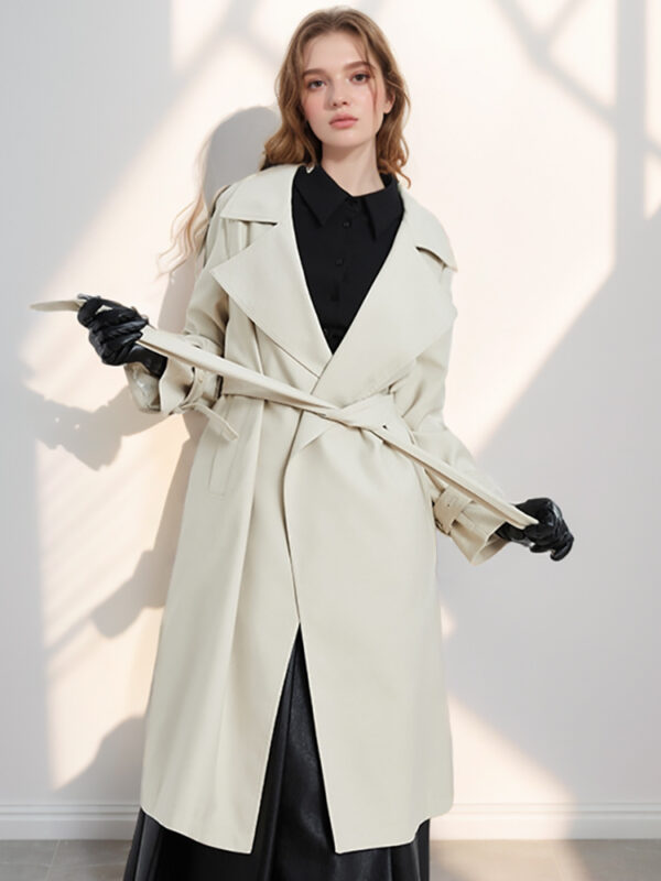 Superbe Veste Longue Femme 2024 En Drapé Beige - Nouveau Style Haut De Gamme - Veste Marque Casual