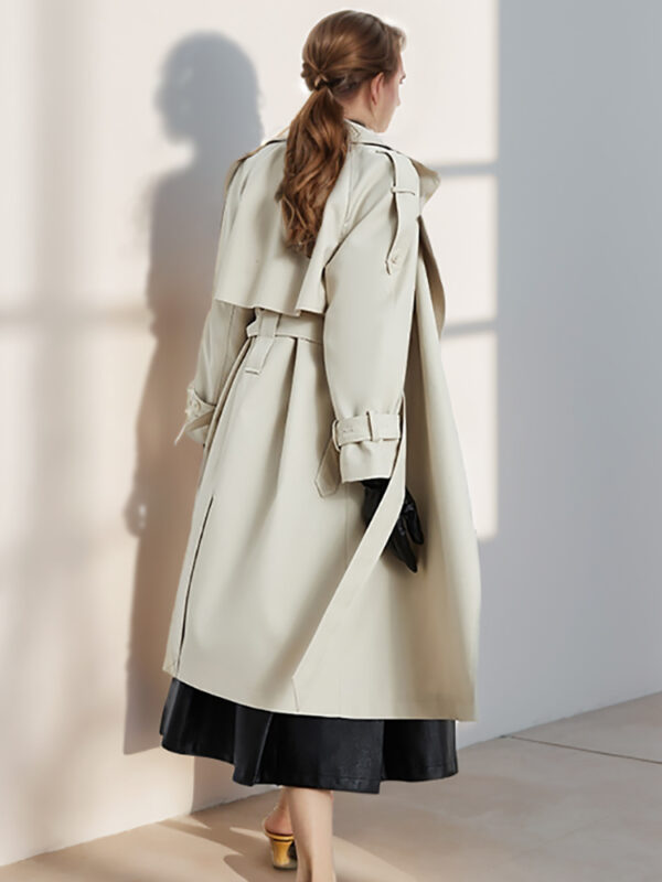 Superbe Veste Longue Femme 2024 En Drapé Beige - Nouveau Style Haut De Gamme - Veste Marque Casual – Image 2