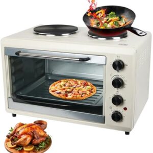 Mini Four 56 L, cuisinière électrique de comptoir 2000 W avec Double Plaque chauffante et Grille de Cuisson, température et minuterie réglables, Fours Grill de Table pour légumes sautés : Cuisine et Maison