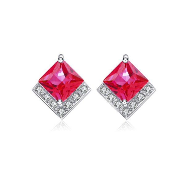Boucles d'oreilles à clou "Agate Rouge" - Argent Sterling S925 - B014