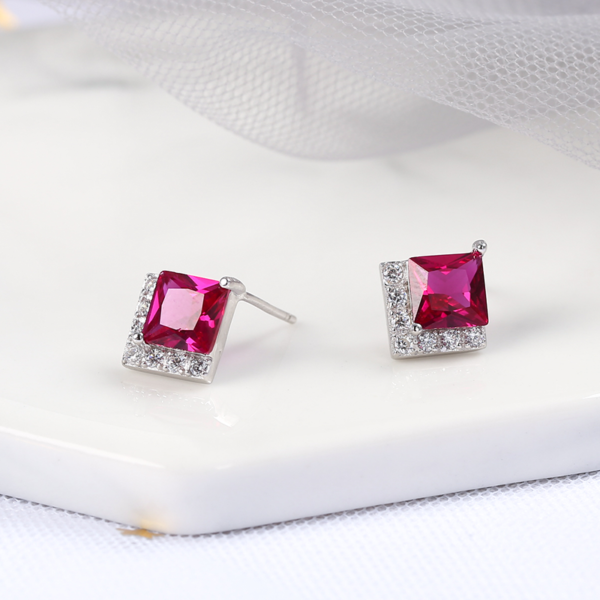 Boucles d'oreilles à clou "Agate Rouge" - Argent Sterling S925 - B014 – Image 4