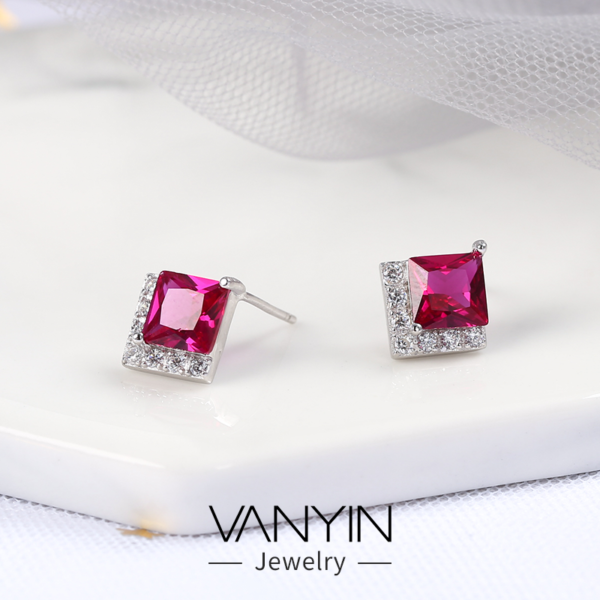 Boucles d'oreilles à clou "Agate Rouge" - Argent Sterling S925 - B014 – Image 3