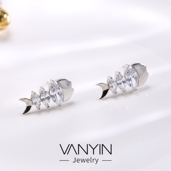 Boucles d'oreilles créatives "Arête de poisson" - Argent Sterling S925 - B015 – Image 2