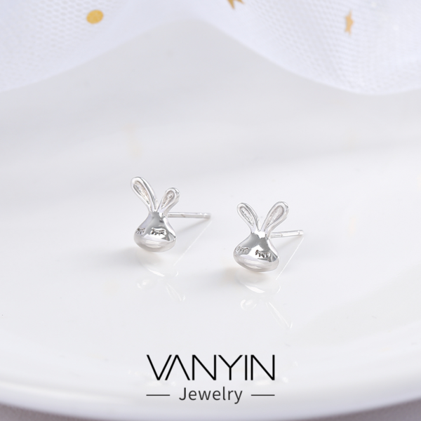 Boucles d'oreilles à clou "Lapin" - Argent Sterling S925 - B020 – Image 2