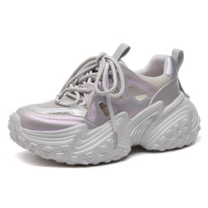 Sandales Baotou Pour Femmes,Nouvelles D'été,À Semelle Épaisse,Respirantes Avec Motifs Ajourés,Style "Daddy Shoes",Couleur Argent-Violet