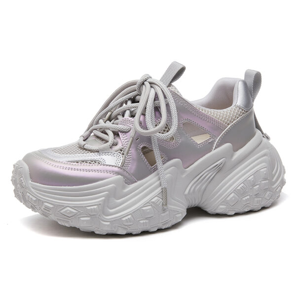 Sandales Baotou Pour Femmes,Nouvelles D'été,À Semelle Épaisse,Respirantes Avec Motifs Ajourés,Style "Daddy Shoes",Couleur Argent-Violet