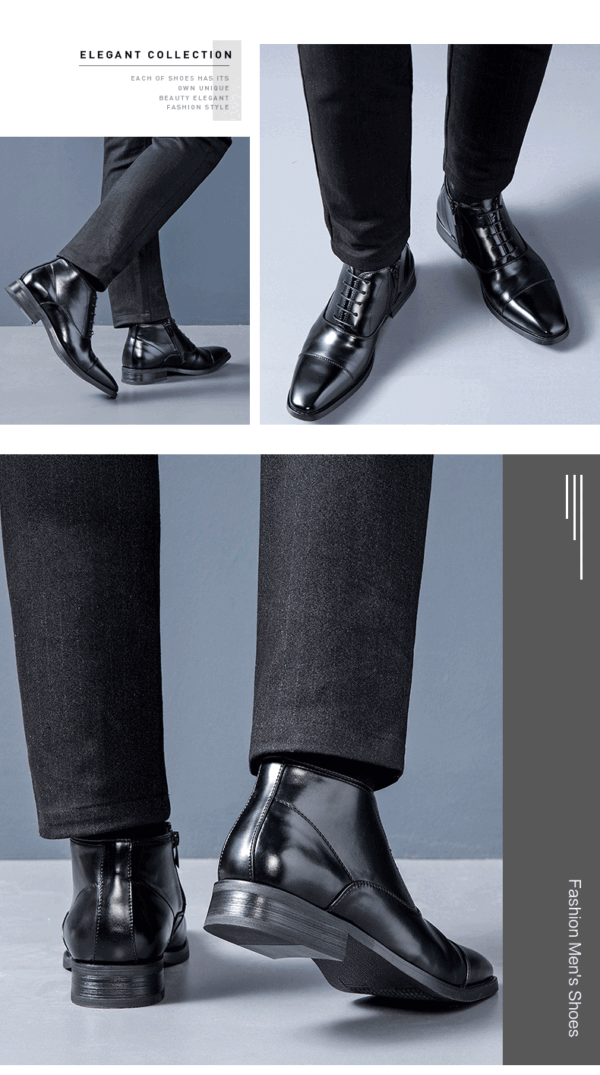Bottes Chelsea Homme Grande Taille 2025 (Automne-Hiver) - Style Japonais Business, Cuir Formel À Lacets Latéraux – Image 3