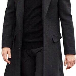 Veste Décontractée Pour Homme - Coupe Slim À Col Cranté - Manteau Long Simple Boutonnage Avec Poches