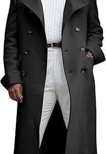 Trench Long Pour Homme À Col Cranté - Double Boutonnage En Coton Mixte - Style Décontracté