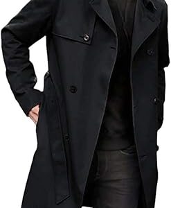 Trench Slim À Double Boutonnage - Long Manteau Décontracté Coupe-Vent Avec Ceinture Et Revers