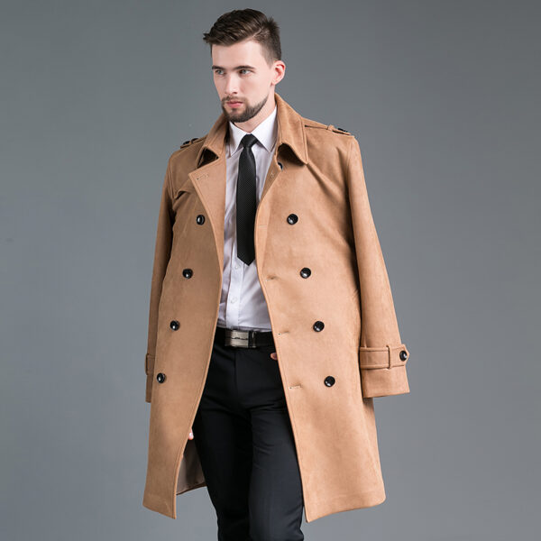 Trench Mi-Long En Daim Velours - Coupe Slim À Double Boutonnage - Camel