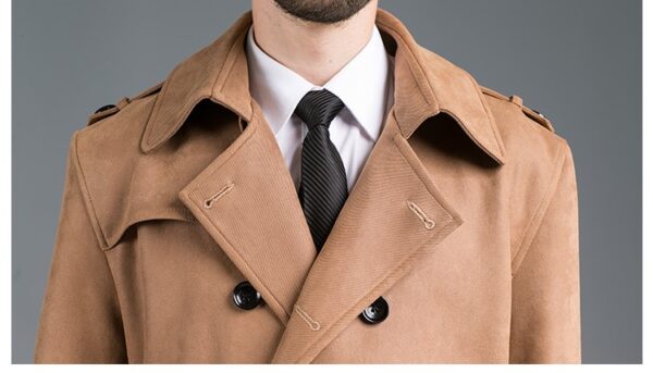 Trench Mi-Long En Daim Velours - Coupe Slim À Double Boutonnage - Camel – Image 8