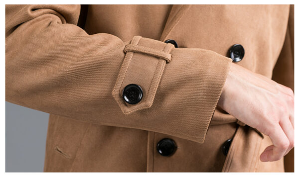 Trench Mi-Long En Daim Velours - Coupe Slim À Double Boutonnage - Camel – Image 3