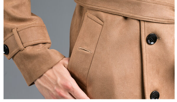 Trench Mi-Long En Daim Velours - Coupe Slim À Double Boutonnage - Camel – Image 2