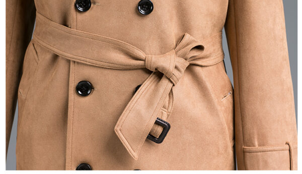 Trench Mi-Long En Daim Velours - Coupe Slim À Double Boutonnage - Camel – Image 5