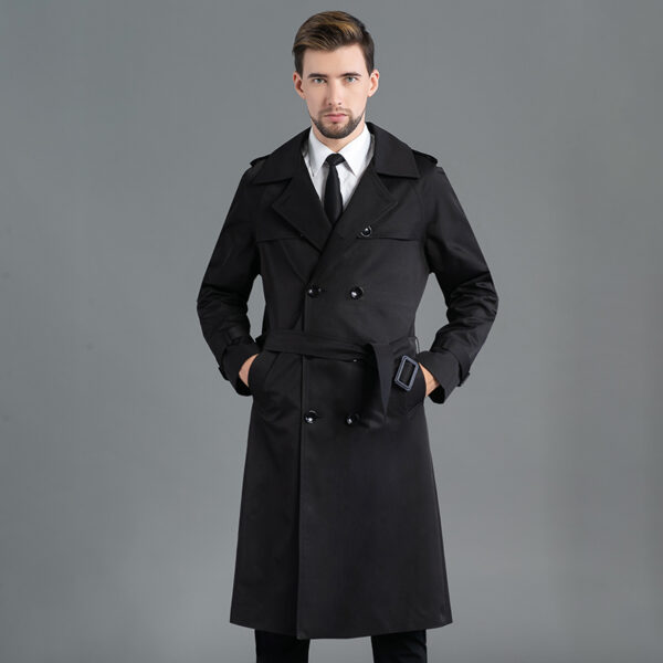 Trench Long Printemps/Automme - Double Boutonnage Noir – Image 3