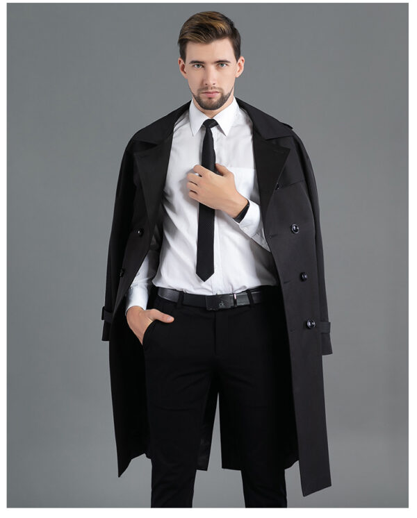 Trench Long Printemps/Automme - Double Boutonnage Noir – Image 9
