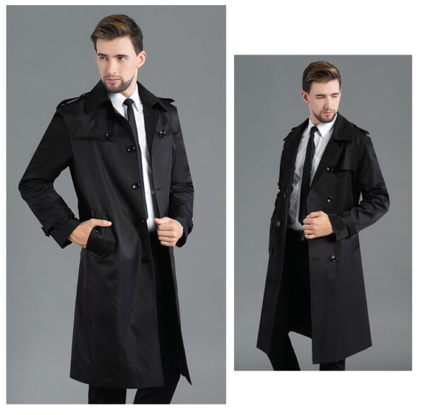 Trench Long Printemps/Automme - Double Boutonnage Noir – Image 4
